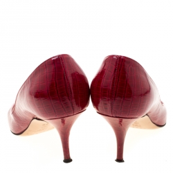 Pre Owned Casadei Red Croc Embossed Patent Leather Pointed Toe Pumps Size 37.5