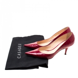 Pre Owned Casadei Red Croc Embossed Patent Leather Pointed Toe Pumps Size 37.5