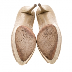 Pre Owned Casadei Beige Python Embossed Leather Peep Toe Platform Pumps Size 38.5