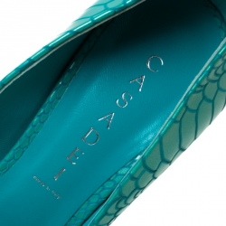 Pre Owned Casadei Blue Python Embossed Patent Leather Peep Toe Platform Pumps 38