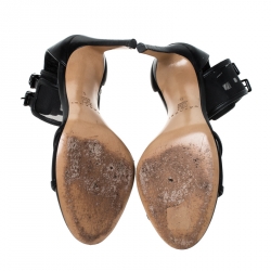 Pre Owned Casadei Black Mesh and Leather Open Toe Double Buckle Ankle Strap Sandals Size 36