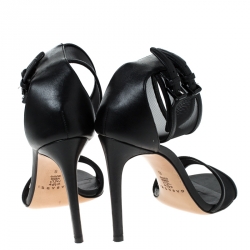 Pre Owned Casadei Black Mesh and Leather Open Toe Double Buckle Ankle Strap Sandals Size 36