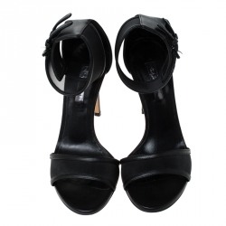 Pre Owned Casadei Black Mesh and Leather Open Toe Double Buckle Ankle Strap Sandals Size 36