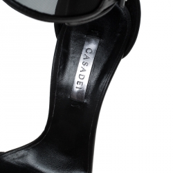 Pre Owned Casadei Black Mesh and Leather Open Toe Double Buckle Ankle Strap Sandals Size 36