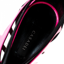 Pre Owned Casadei Black/Neon Pink Leather Cutout Sandals Size 37