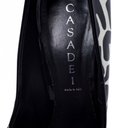 مملوكة مسبقًا حذاء كعب عالي كاسادي كعب غزالة جلد لامع أبيض / أسود مقاس 38