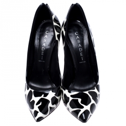 مملوكة مسبقًا حذاء كعب عالي كاسادي كعب غزالة جلد لامع أبيض / أسود مقاس 38