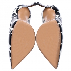 مملوكة مسبقًا حذاء كعب عالي كاسادي كعب غزالة جلد لامع أبيض / أسود مقاس 38