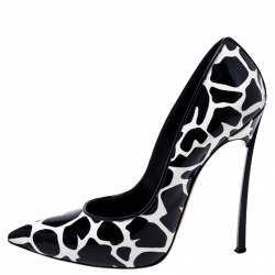 مملوكة مسبقًا حذاء كعب عالي كاسادي كعب غزالة جلد لامع أبيض / أسود مقاس 38