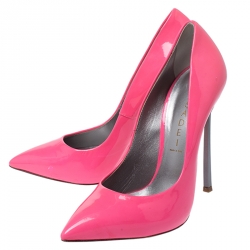 Pre Owned Casadei Neon Pink Patent Leather Blade Heel Pumps Size 37