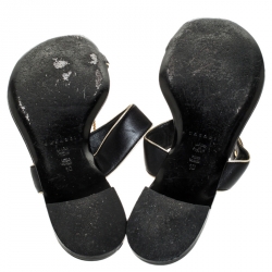 Pre Owned Casadei Black Leather Embellished Chain Detail Toe Ring Flats Size 40
