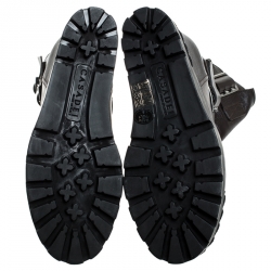 Pre Owned Casadei Brown Leather Wedge Chain Motif Buckle Mid Calf Boots Size 38