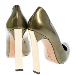 مملوكة مسبقًا حذاء كعب عالي كاسادي جلد رصاصي أخضر زيتوني مقدمة مدببة مقاس 39