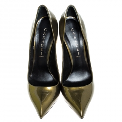 مملوكة مسبقًا حذاء كعب عالي كاسادي جلد رصاصي أخضر زيتوني مقدمة مدببة مقاس 39