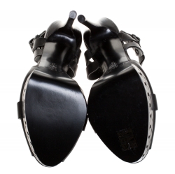 Pre Owned Casadei Black Leather T-Strap Platform Sandals Size 39.5