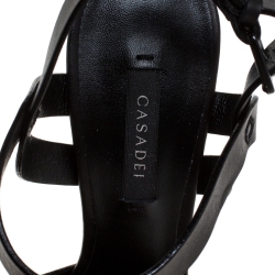 Pre Owned Casadei Black Leather T-Strap Platform Sandals Size 39.5