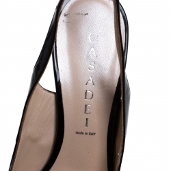 Pre Owned صندل كاسادي جلد أسود لامع مقدمة مفتوحة نعلل سميك بحزام للكاحل مقاس 37