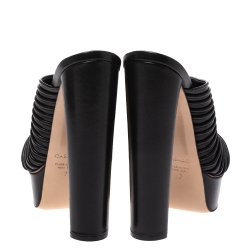 Pre Owned Casadei Black Leather Piping Detail Platform Open Toe Slide Mules Size 37