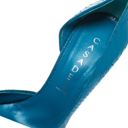 Pre Owned Casadei Blue Python Embossed Patent Leather Pointed Toe D'orsay Pumps 37