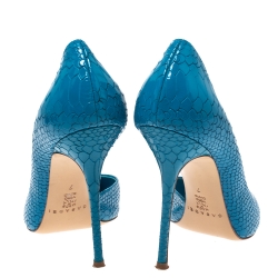 Pre Owned Casadei Blue Python Embossed Patent Leather Pointed Toe D'orsay Pumps 37