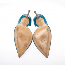 Pre Owned Casadei Blue Python Embossed Patent Leather Pointed Toe D'orsay Pumps 37
