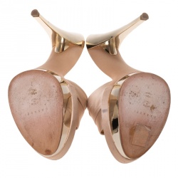 Pre Owned Casadei Beige Satin Crystal Embellished Platform Open Toe Slide Sandals Size 37