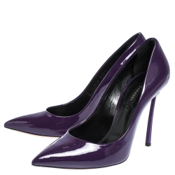 Pre Owned Casadei Purple Patent Leather Pointed Toe Pumps Size 40.5