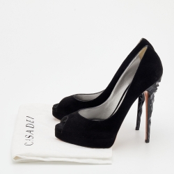 Pre Owned Casadei Black Suede Peep Toe Pumps Size 40