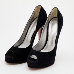 Pre Owned Casadei Black Suede Peep Toe Pumps Size 40
