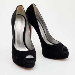 Pre Owned Casadei Black Suede Peep Toe Pumps Size 40