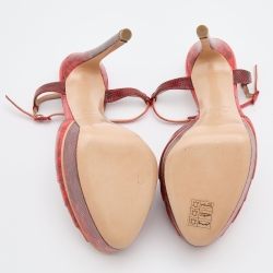 Pre Owned Casadei Red Karung Leather Platform Ankle Strap Sandals Size 37