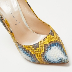 Pre Owned Casadei Tricolor Embossed Snakeskin Leather Pointed Toe Pumps Size 38