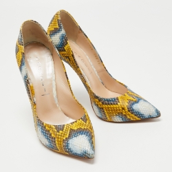 Pre Owned Casadei Tricolor Embossed Snakeskin Leather Pointed Toe Pumps Size 38