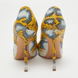 Pre Owned Casadei Tricolor Embossed Snakeskin Leather Pointed Toe Pumps Size 38