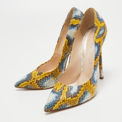 Pre Owned Casadei Tricolor Embossed Snakeskin Leather Pointed Toe Pumps Size 38