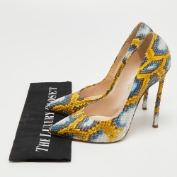Pre Owned Casadei Tricolor Embossed Snakeskin Leather Pointed Toe Pumps Size 38