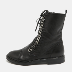 Black Leather Chain Detail Ankle Boots