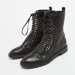 Pre Owned Casadei Black Leather Chain Detail Ankle Boots Size 39