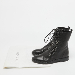 Pre Owned Casadei Black Leather Chain Detail Ankle Boots Size 39