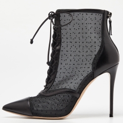 Black Mesh And Leather Up Ankle Booties