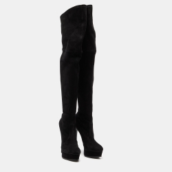 Pre Owned Casadei Black Suede Over The Knee Length Platform Boots Size 40