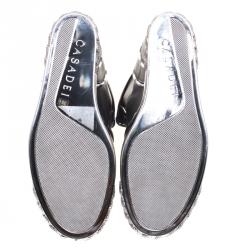 Pre Owned Casadei Black Leather Chain Detail Wedge Sneakers Size 38.5