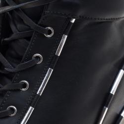 Pre Owned Casadei Black Leather Chain Detail Wedge Sneakers Size 38.5