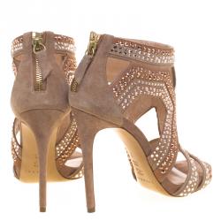 Pre Owned Casadei Two Tone Crystal Embellished Suede Sandals Size 37