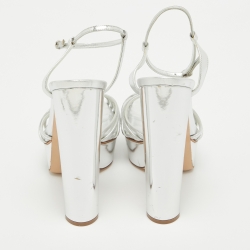 Casadei Silver Leather Ankle Strap Platform Sandals Size 38