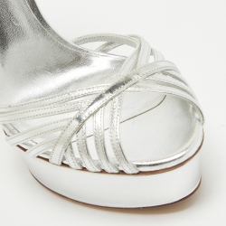 Casadei Silver Leather Ankle Strap Platform Sandals Size 38
