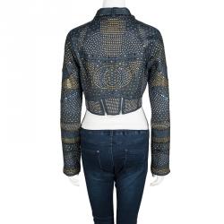 Pre Owned Malandrino Navy Blue Lamb Leather Studded Cropped Jacket M