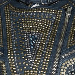 Pre Owned Malandrino Navy Blue Lamb Leather Studded Cropped Jacket M