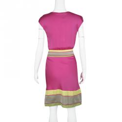 Pre Owned Catherine Malandrino Lotus Pink Silk Draped Belted Dress  M