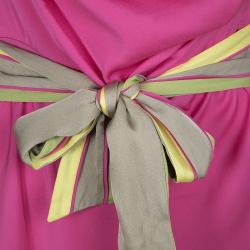 Pre Owned Catherine Malandrino Lotus Pink Silk Draped Belted Dress  M